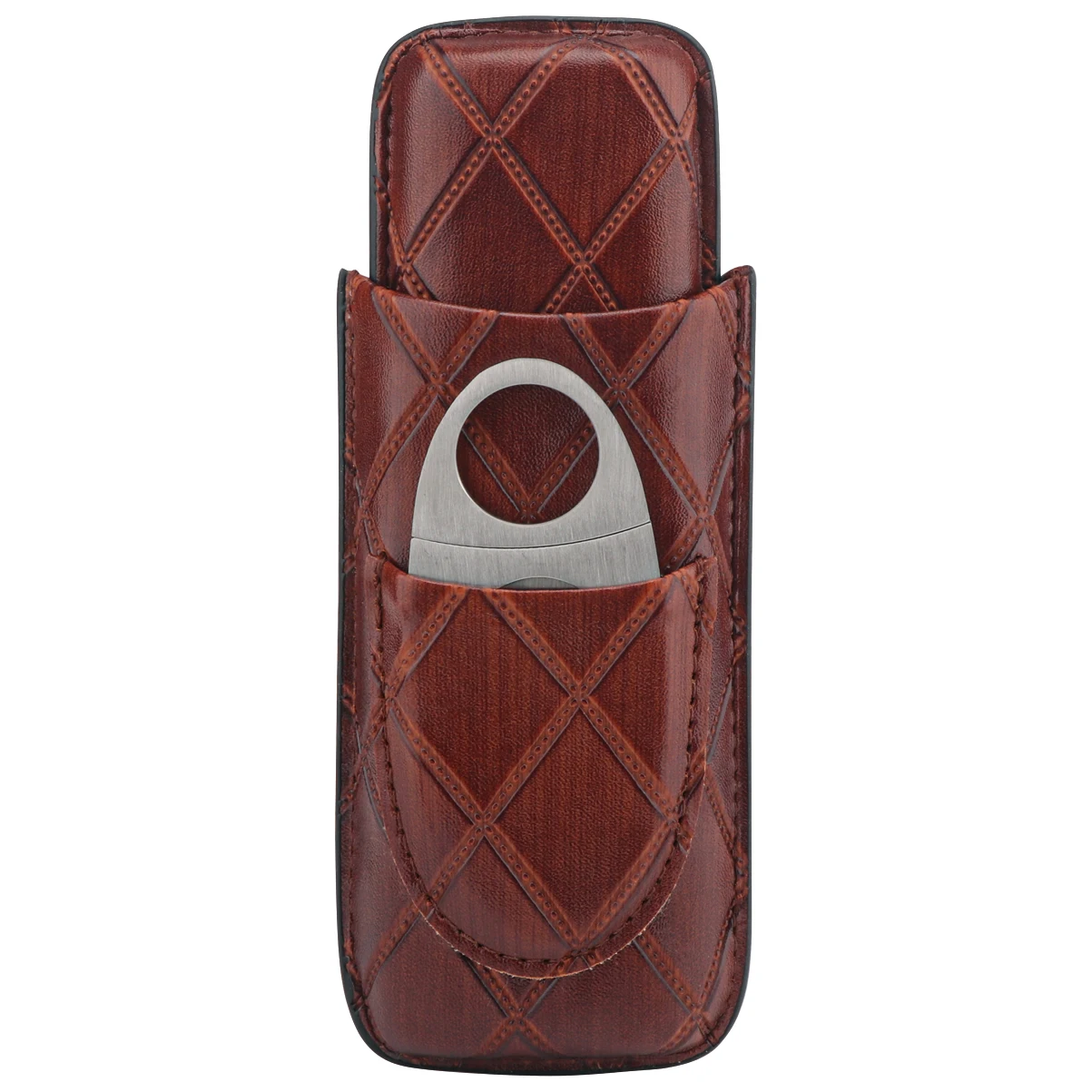 Xifei 2 Slots Leather Cigar Case Set Portable Humidor Box W/ Stainless Steel Cutter Travel Smoking Cigarette Storage Accessories
