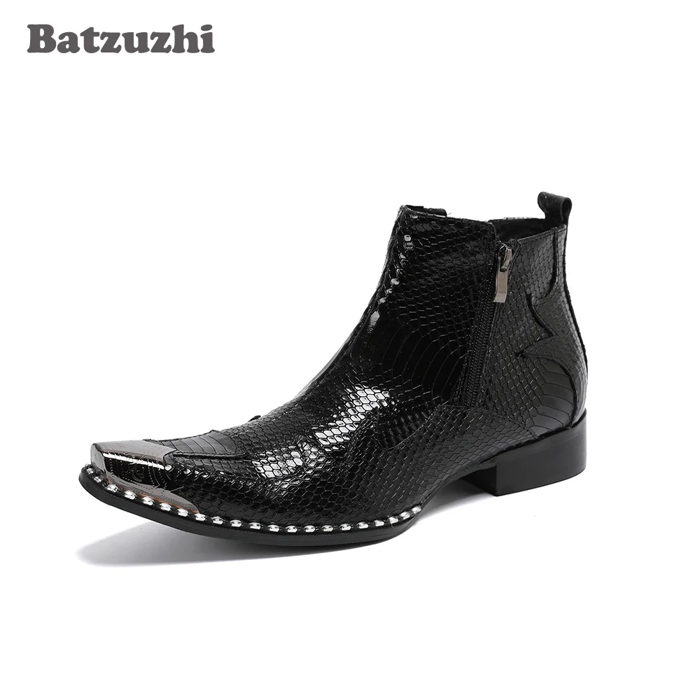 Batzuzhi Bota Masculina Fashion Boots Men Black Ankle Boots Soft Leather Comfortable Dress Boots for Men Motorcycle, Business