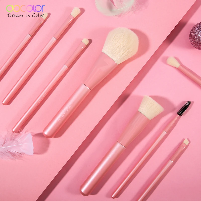 Docolor Professional Makeup Brushes Set 8pcs Pink Eyeshadow Blending Powder Foundation Eyebrow Brushes Face Eye Cosmetic Tools