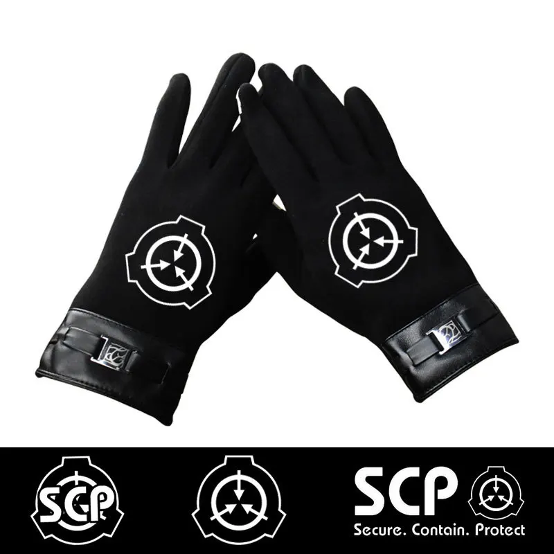 SCP Special Containment Procedures Foundation Logo Cosplay Gloves Plus Velvet Thick Warmth Riding Gloves