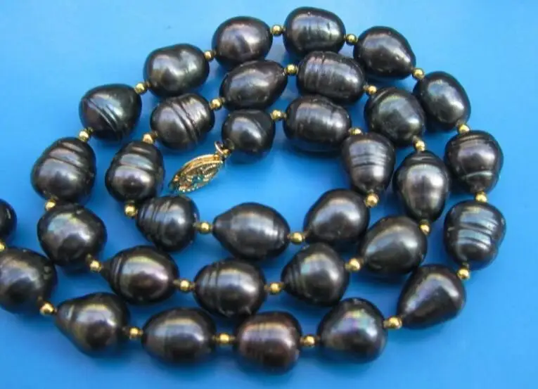 8x9mm black colors baroque oval Pearl gold beads mixed necklace real Natural freshwater pearl Women Jewelry 43cm 40cm 17''