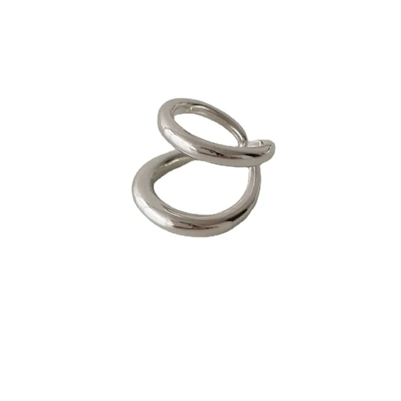 QMCOCO Korean Style Silver Color Double Line Geometric Open Adjustable Ring Simple Vintage Creative Party Gift For Women Jewelry