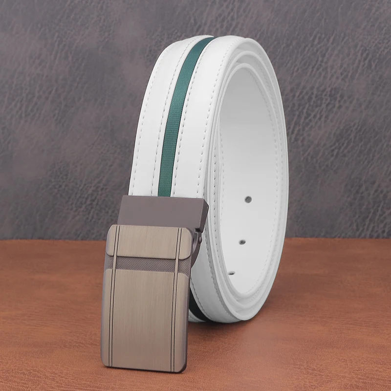 High Quality Matte Grey Buckle Designer Belt Men's Stitching Leather Luxury Brand White Boy Cintos Masculinos