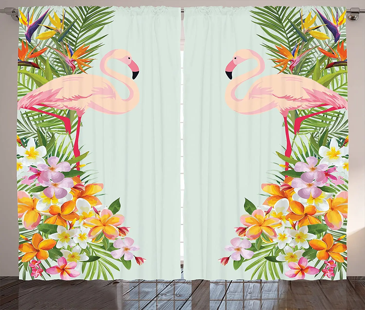 

Flamingo and Tropical Flowers Exotic Hawaiian Wildlife Living Room Bedroom Blackout Curtains