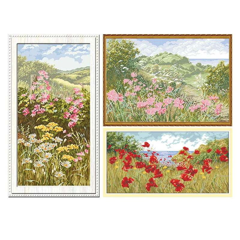 Beautiful Flowers Series Chinese Cross Stitch Count Embroidery Kits 11CT 14CT Printed Canvas Needlework Set  Home Decor Painting