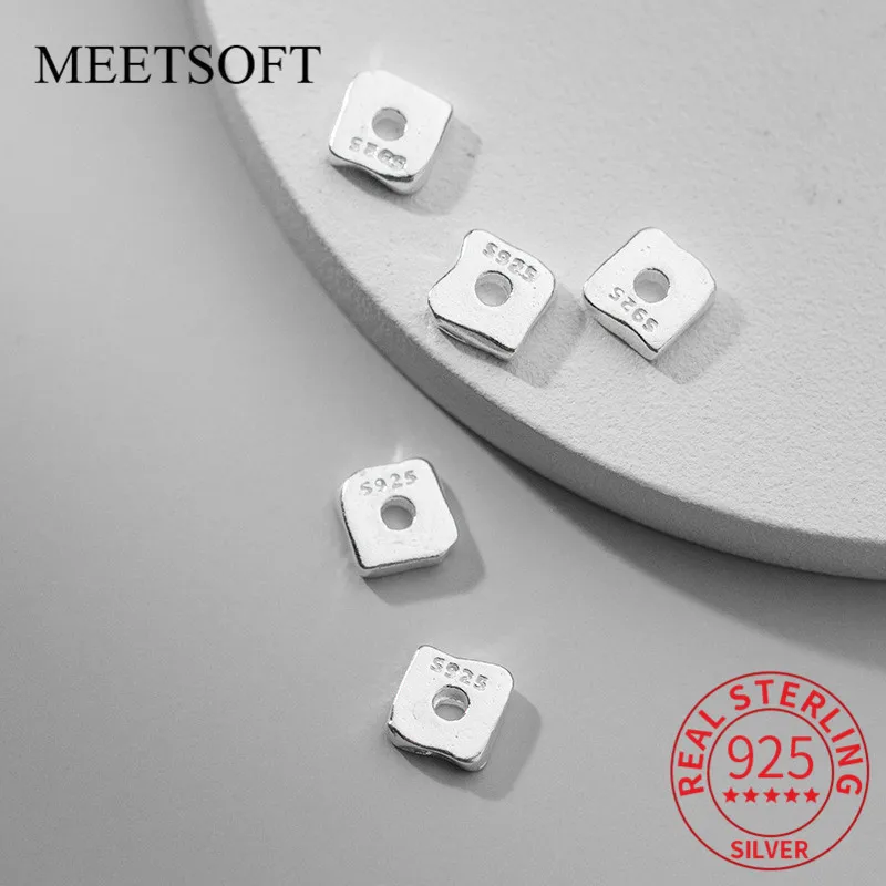 MEETSOFT Classic S925 Sterling Silver Square Geometry Charms of DIY Handmade Making Finding Fine Jewelry Components Accessory