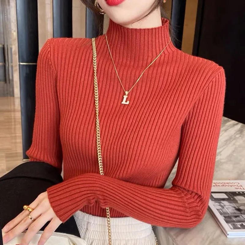 Womens Clothing Knit Pullover Autumn And Winter  Sweaters for Women Turtleneck Vintage Sweater White Black Gray Khaki Red 2339