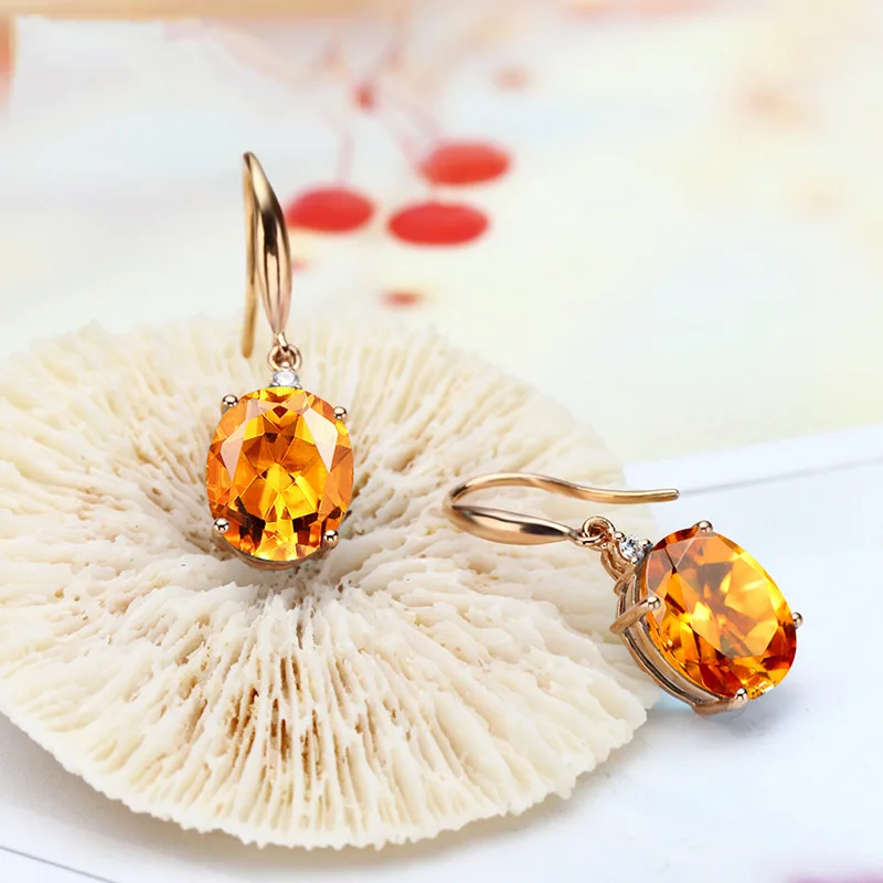 Natural Citrine 14K Yellow Gold Drop Earrings for Women Timeless Design Delicate Female Wedding Luxury Earrings Fine Jewelry