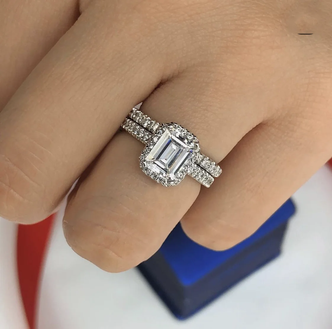 Luxury 925 Sterling Silver Ring Square Emerald cut 3 Carat Diamond Wedding Rings set For Women Solid Silver 925 Jewelry Gift