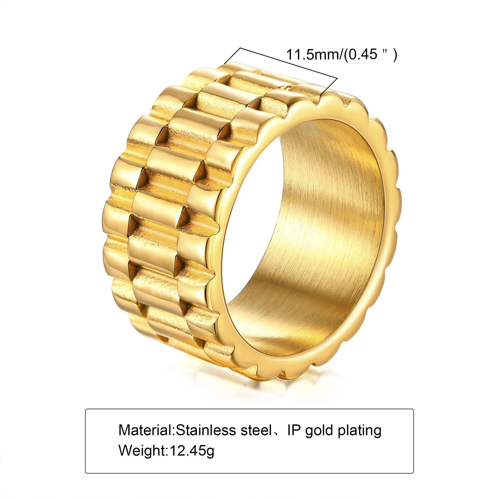 Vnox 11mm Uhr Band Geformt Ring für Männer, Gold Farbe Edelstahl Punk Finger Band, rock Gothic Hiphop Jungen Schmuck