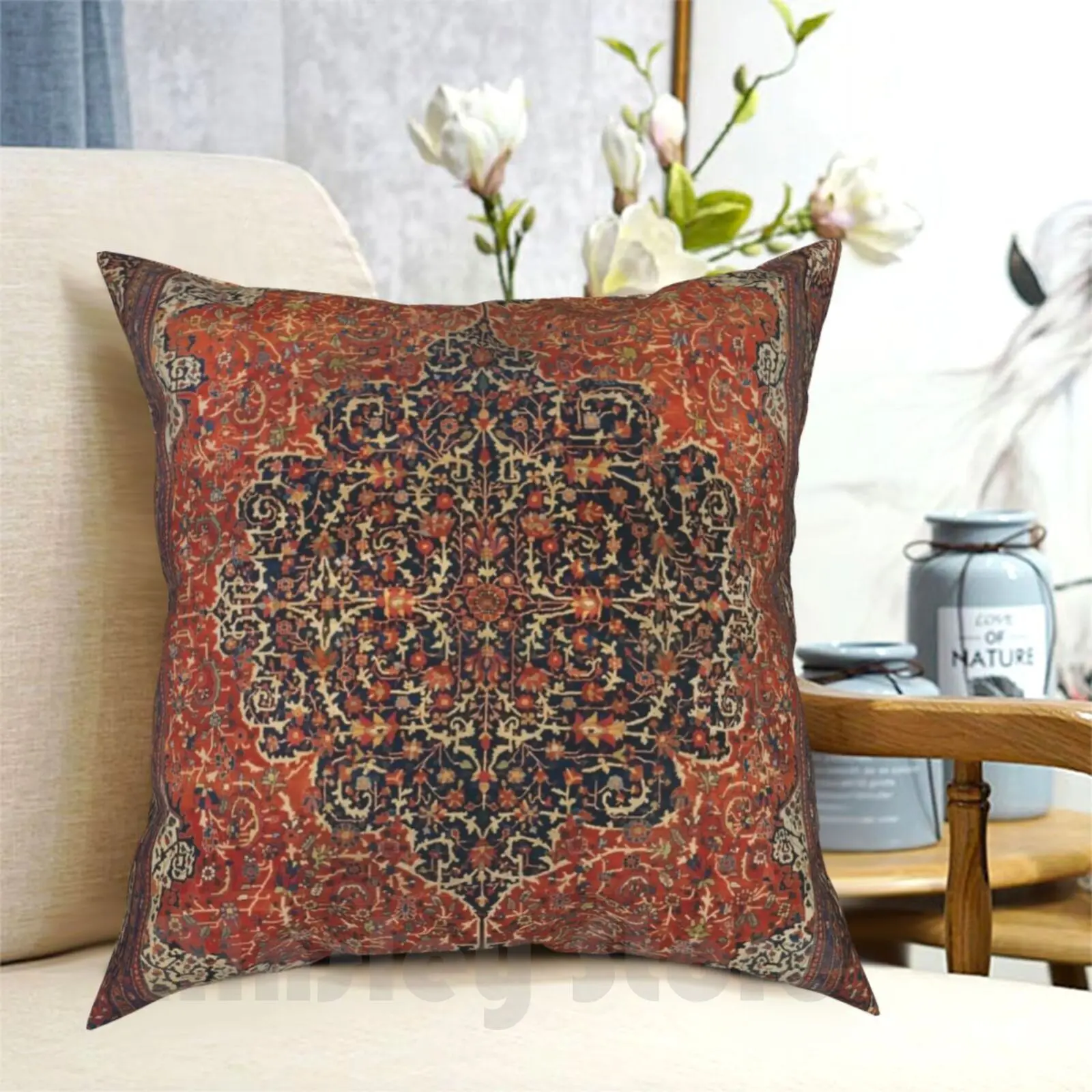 Sarouk Farahan Carpet , West Persia Pillow Case Printed Home Soft DIY Pillow cover Sarouk Farahan Persian Rug Carpet Red