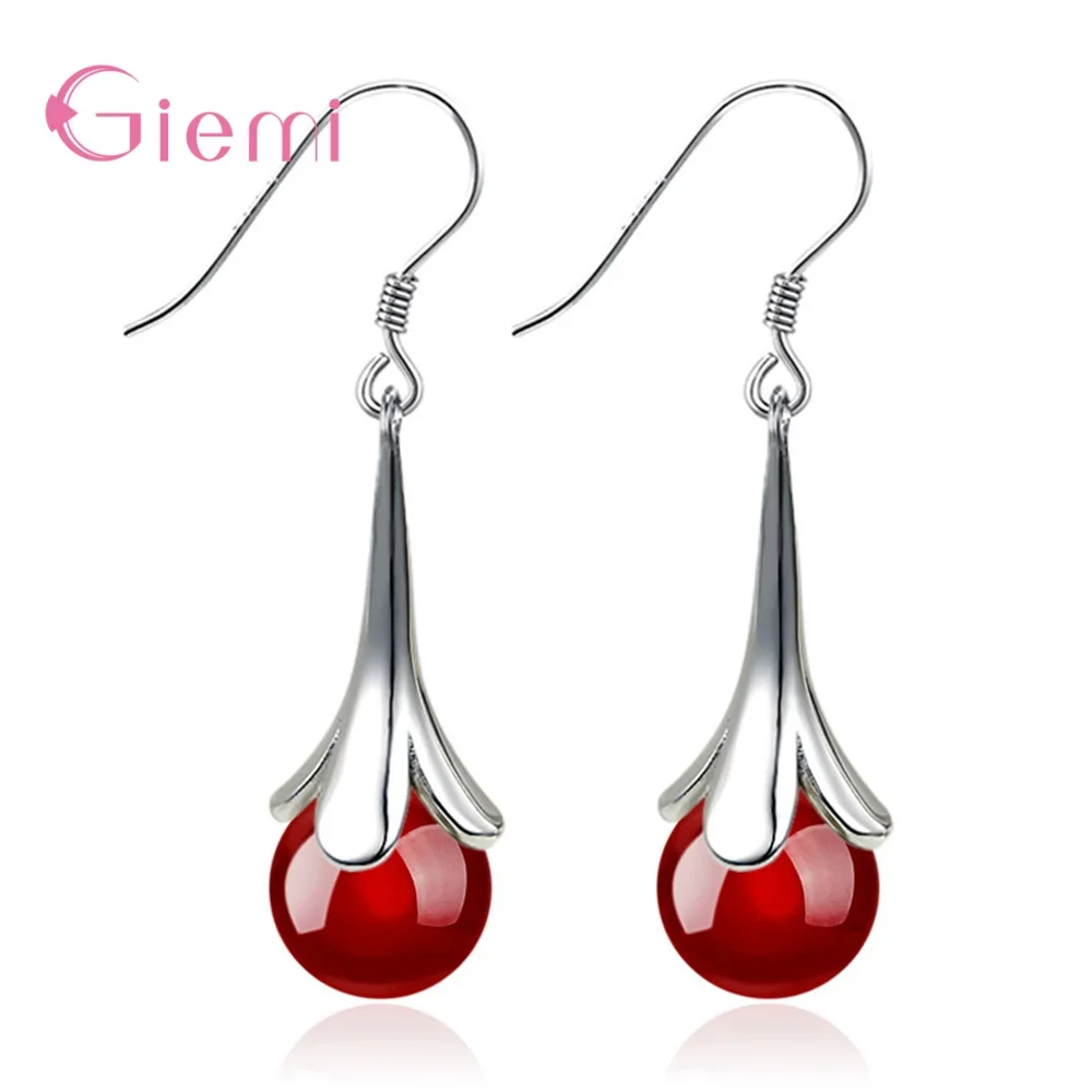 Luxury Women Wedding Party 925 Sterling Silver Long Drop Earrings Natural Stone Piercing Earrings Korean Style Jewelry