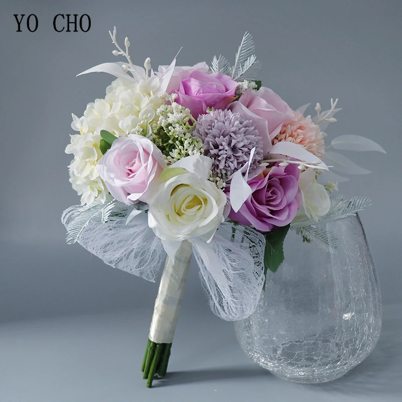 YO CHO Silk Rose Wedding Bride Bouquet Hand Hold Flower Decoration Holiday Party Supply European Waterfall Roses Wedding Bouquet