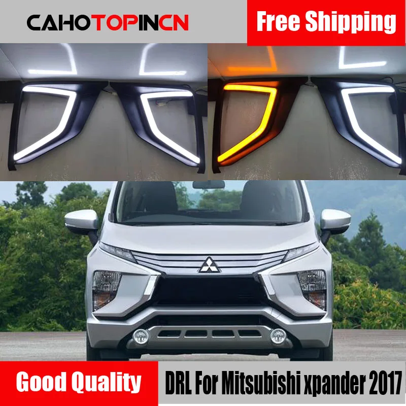 

LED Daytime Running Light For Mitsubishi Xpander 20117 2018 2019 ABS 12V Car DRL fog lamp With Yellow Turn Signal style relay