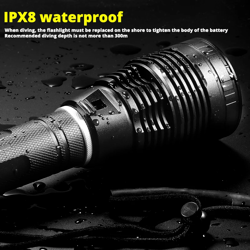 Linterna de buceo superbrillante XHP70.2, luz de buceo profesional con clasificación más alta a prueba de agua IPX8, alimentada por batería de