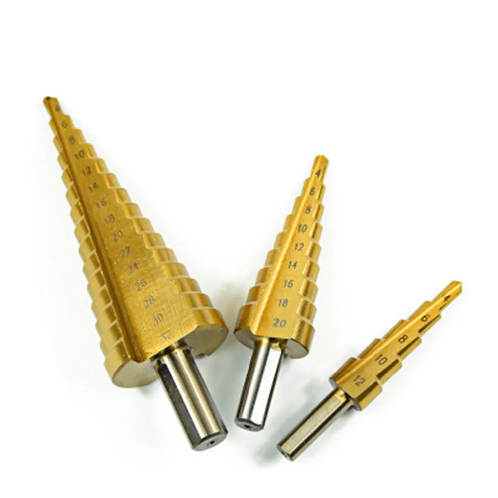 

3Pcs Metric Spiral Flute The Pagoda Shape Hole Cutter 4-12/4-20/4-32mm HSS Steel Cone Drill Bit Set Step Sharpening