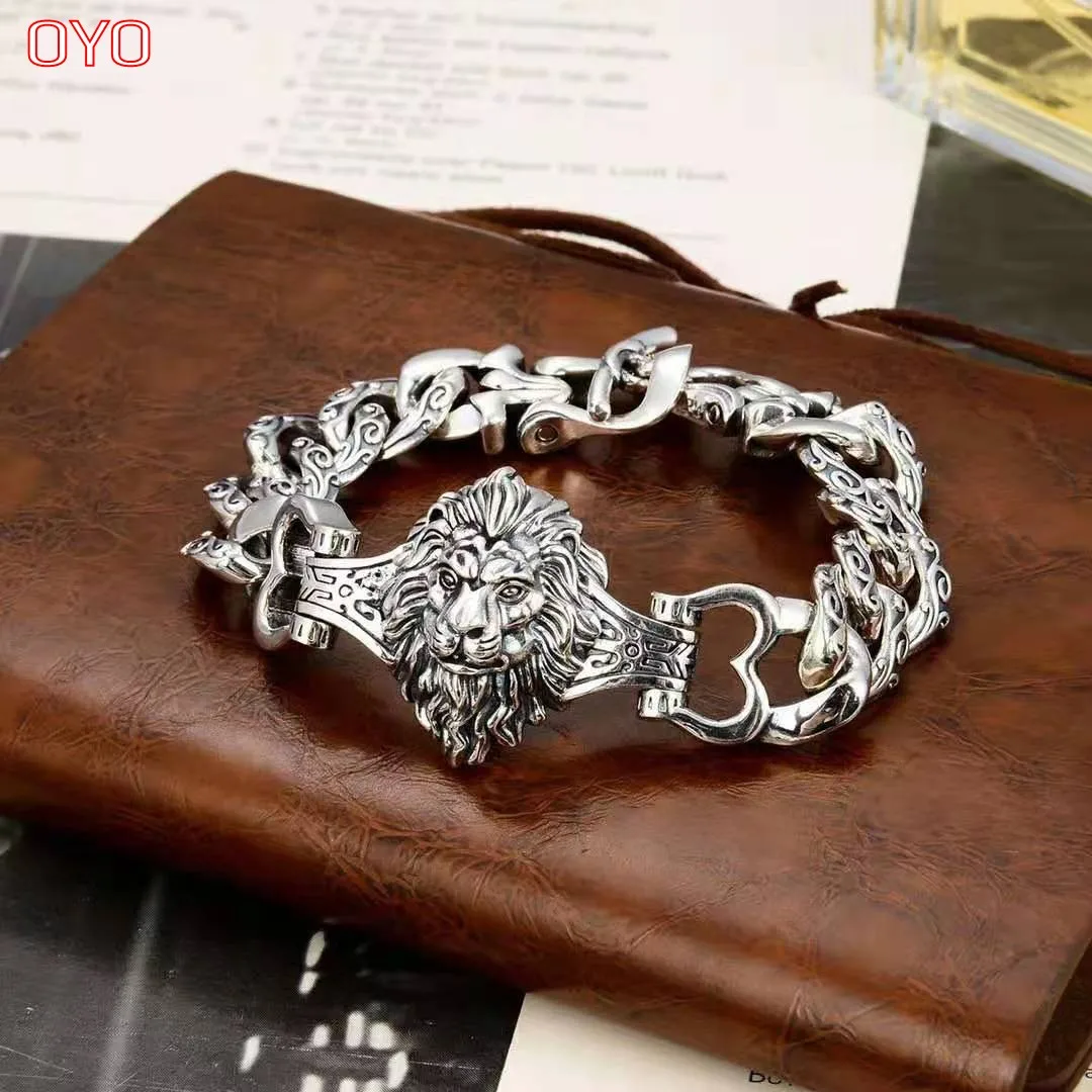 

100% S925 925 Sterling Silver Bracelet Tiger Head Domineering Thai Silver Vintage Vine Totem Handmade Chain Sterling Silver Men’