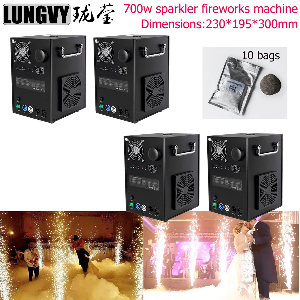 

4pcs/lot Big DMX Control 750w Cold Fireworks Spark Fountain Indoor/Outdoor Pyro Sparkler for Wedding Party Stage Lighting