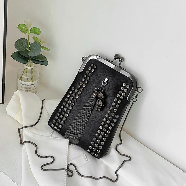 Nit Fringe moda Vintage Punk torby designerskie PU skórzana torba z łańcuszkiem damskie torby na ramię typu crossbody torebki damskie torebka na telefon