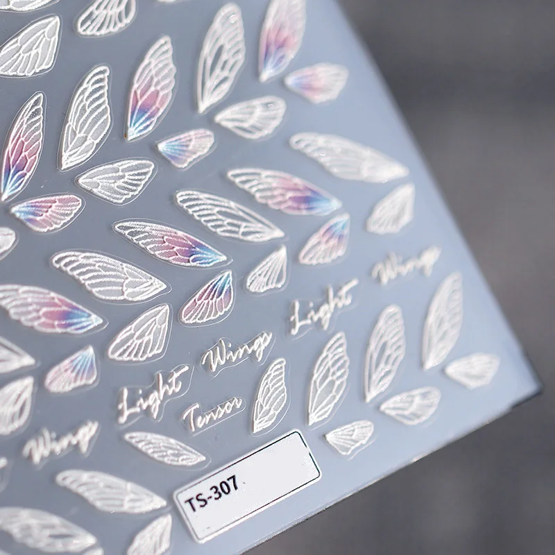 New 5D Engraved Nail Sticker Pretty Color Feather Shape Charm Desgin Empaistic Nail Slide Decals Z0377