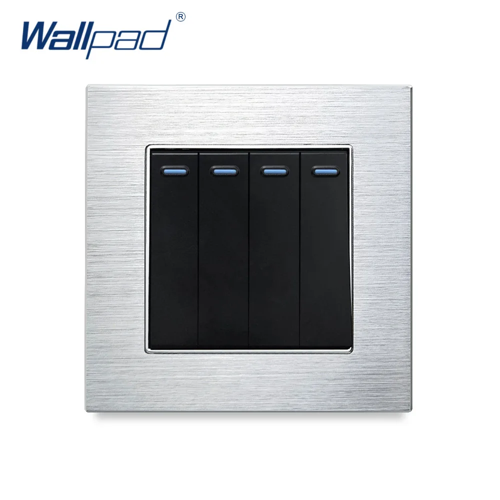 Hot Sale 4 Gang 2 Way Switches Wallpad Luxury Wall Light Switch Aluminium Satin Metal Panel Rocker Switches Interrupteur