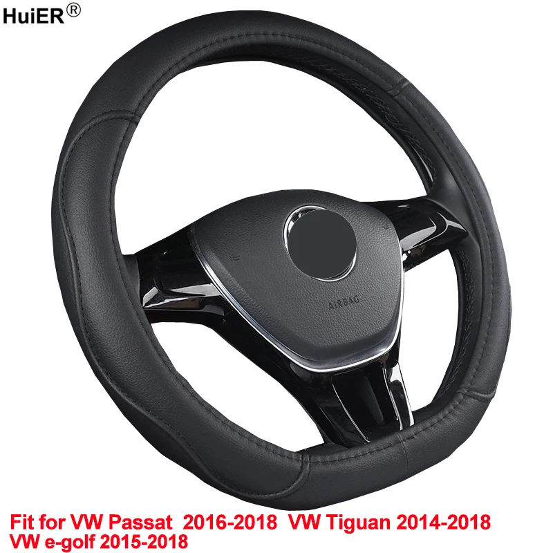 HuiER Car Steering Wheel Cover D Shape For Volkswagen VW Passat 2016 2017 2018 VW Tiguan 2014-2017 2018 VW e-golf 2015-2017 2018