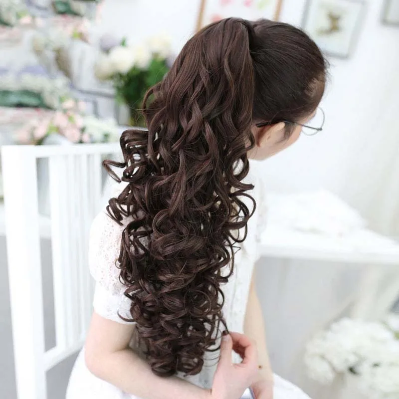 SHANGKE-Sintético Kinky Curly Clip-In Ponytail Extensão Do Cabelo, Resistente Ao Calor, Pony Tail, Cabelo Falso, Rabo De Cavalo Colorido, Cabelo