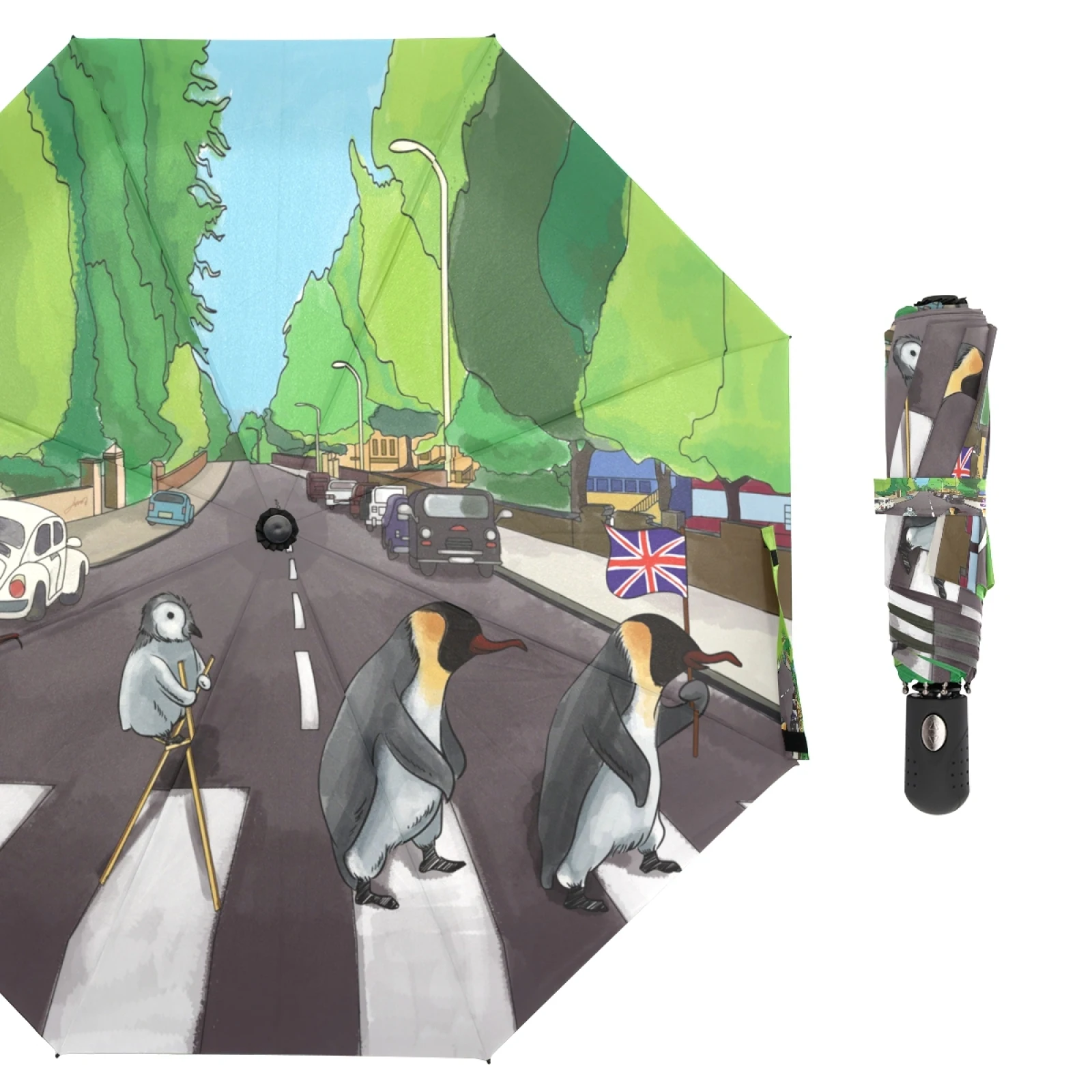 Creative Animal Crossing Road Pattern Umbrella Rain Women Three Folding Automatic Open Close Portable Umbrella Parasol Parapluie