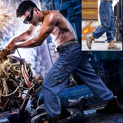 Working Pants Men's Auto Repair Labor Anti Spark Welding Factory Work Trousers Denim Safety Clothing Welder Pants Work Clothing