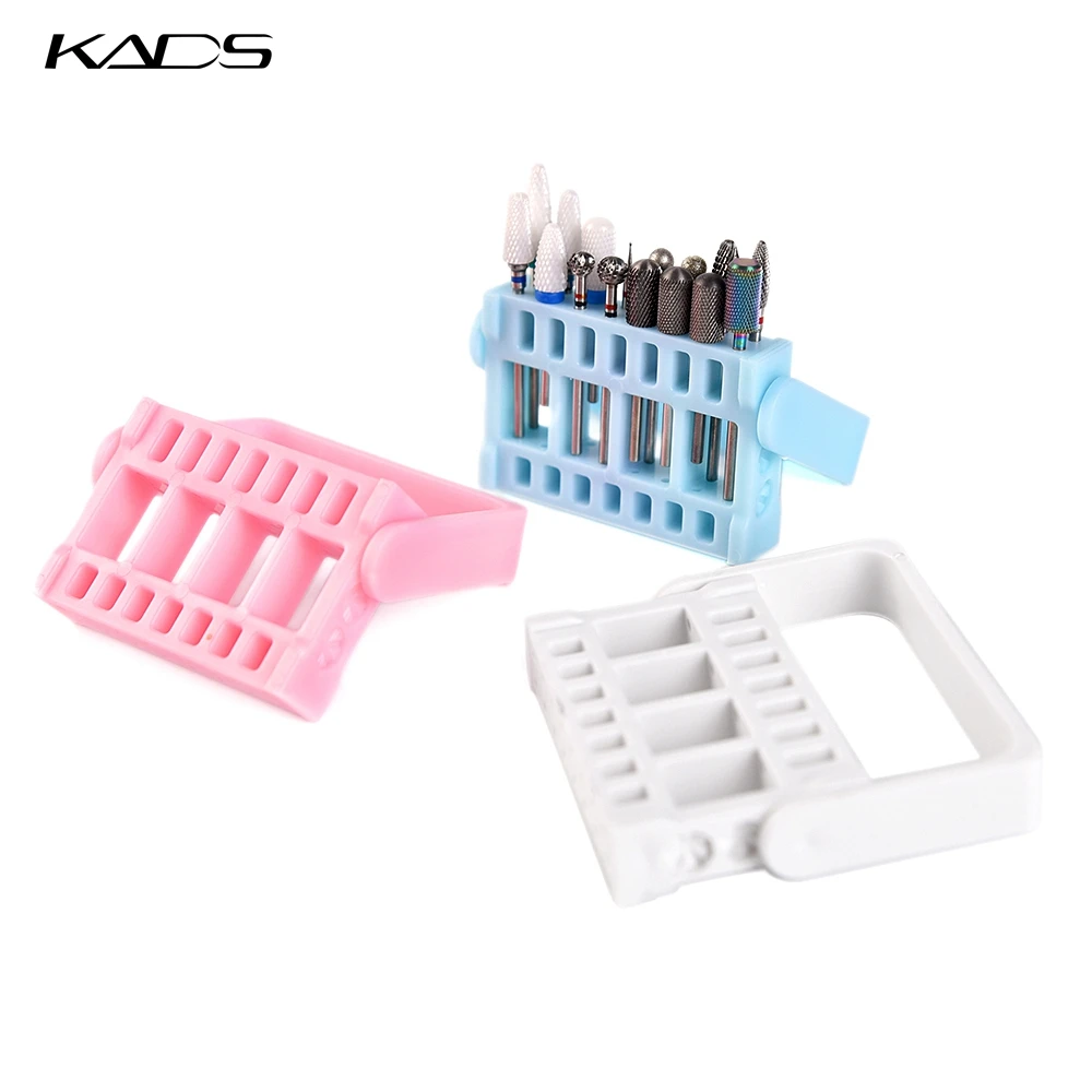 KADS 16 Holes Nail Drill Bits Holder Display Empty Storage Box Electric Nail Drill Bit Files Acrylic Pink Organizer Container