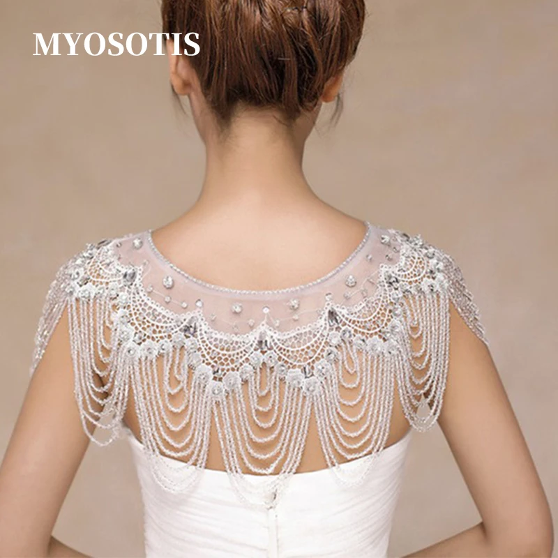 Crystal Handmade Bridal Shoulder Necklace Women\'s Cape Pageant Prom Wedding Shoulder Women\'s Elegant Jacket