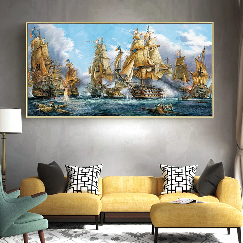 80x160cm Large Size DIY Painting By Numbers Frame Sea War Landscape Kits Entrance Paint By Numbers on canvas Wall Art Home Decor