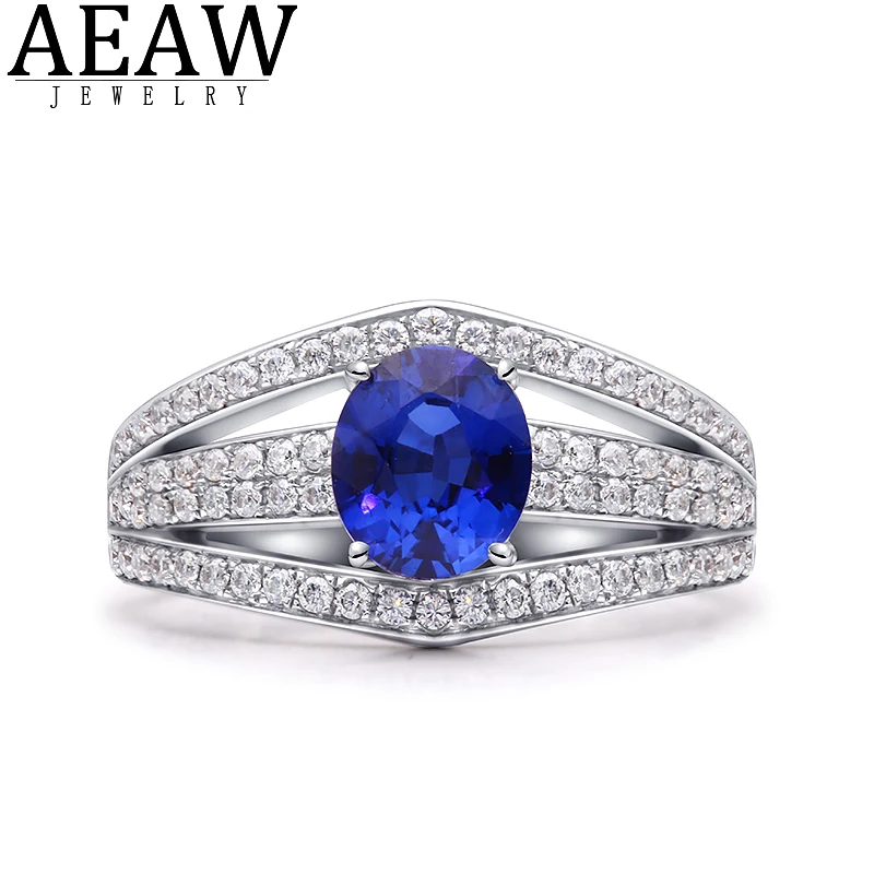 

2.0ct 7x9mm Oval Cut Lab Sapphire Center Stone Moissanite Side Stone Wedding Engagement Ring Solid 14K White Gold for Women