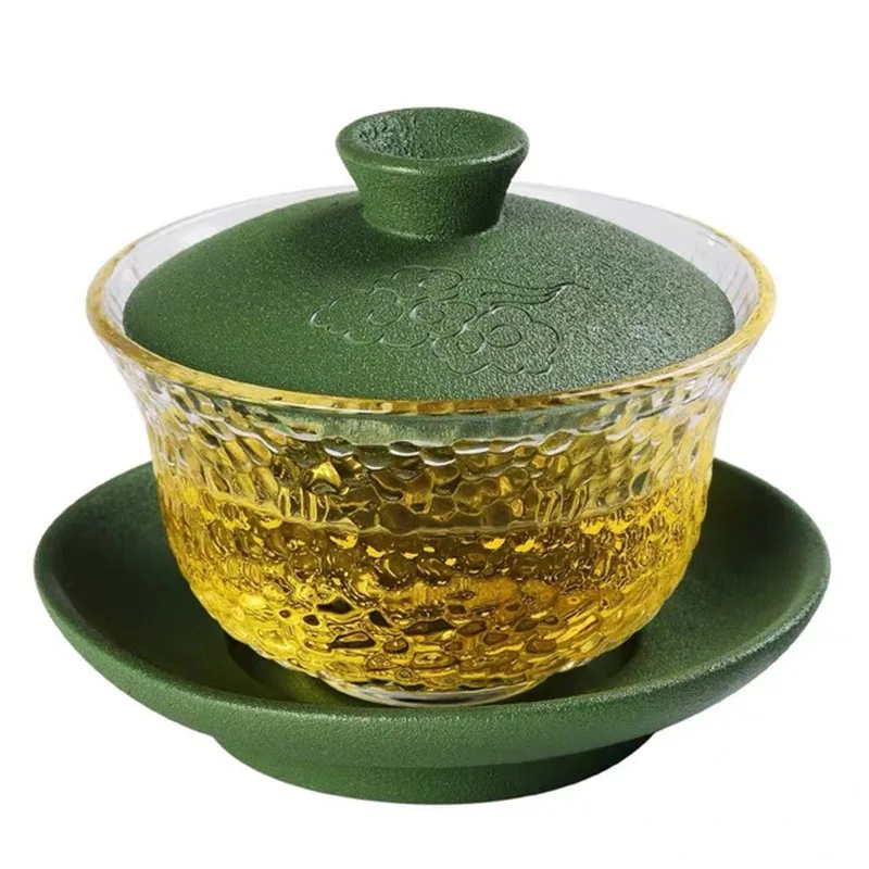 Japanese Style Heat-resistant Glass Gaiwan Transparent Kungfu Tea Cup Household Sancai Teaware Kitchen Drinking Accessories