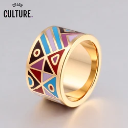 The New High-end Retro Elegant Classic Stainless Steel Big Rings for Women 1.3cm Designers Popular Jewelry Enamel Ring