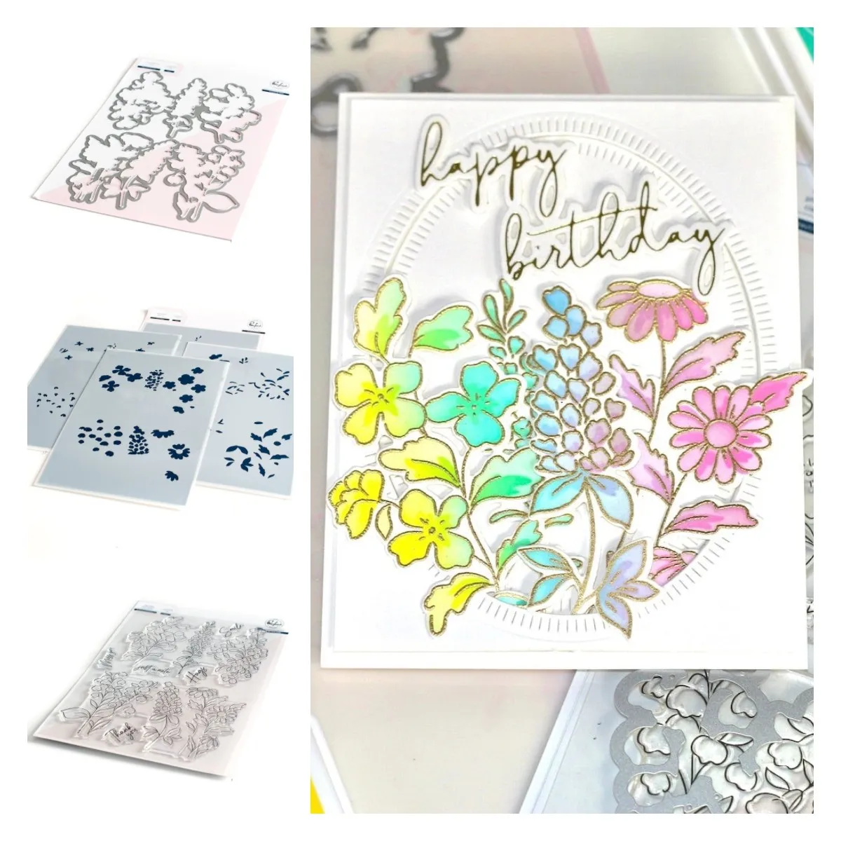 Spring Blooming Florals Stamps and Stencils Diamonds Hot Foil Plate Foliage Arch Backdrop Cutting Dies Embossed Paper Decor Mold