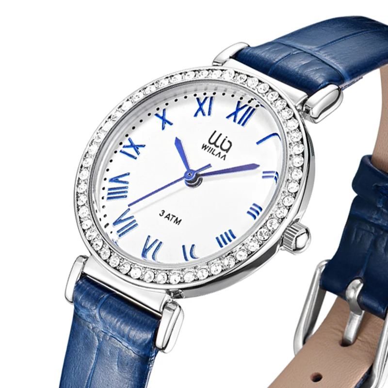 WIILAA Leather Minimalist Fashion Women Watches Luxury Blue Ladies Quartz Dress Wristwatch Relogio Feminino Montre Femme