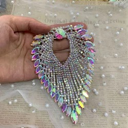 Crystal AB strass applique di spalla Della Nappa catena in oro o argento base cuce sul rhinestone mesh per la cerimonia nuziale del partito del vestito FAI DA TE