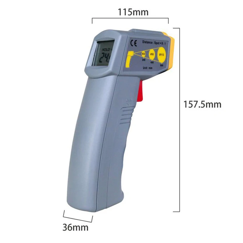 CENTER-350 Infrared Thermometer (8:1) Simple One-Handed Operation,Laser ON/OFF Switch,Response Time: 500m Sec.