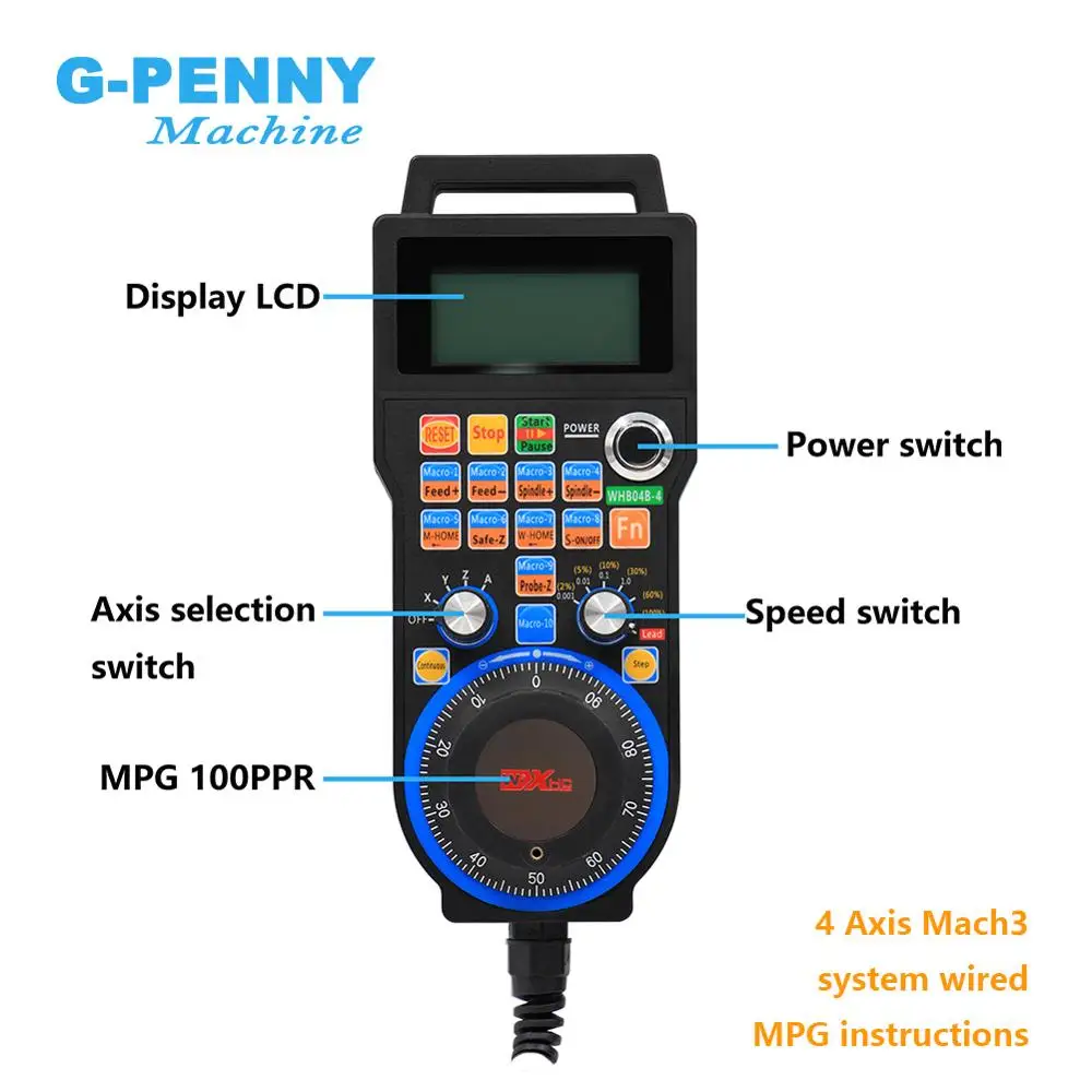 送料無料! 4軸cnc usbリモートハンドルハンドホイールmpg発生器5メートルワイヤーcncルータ彫刻機用
