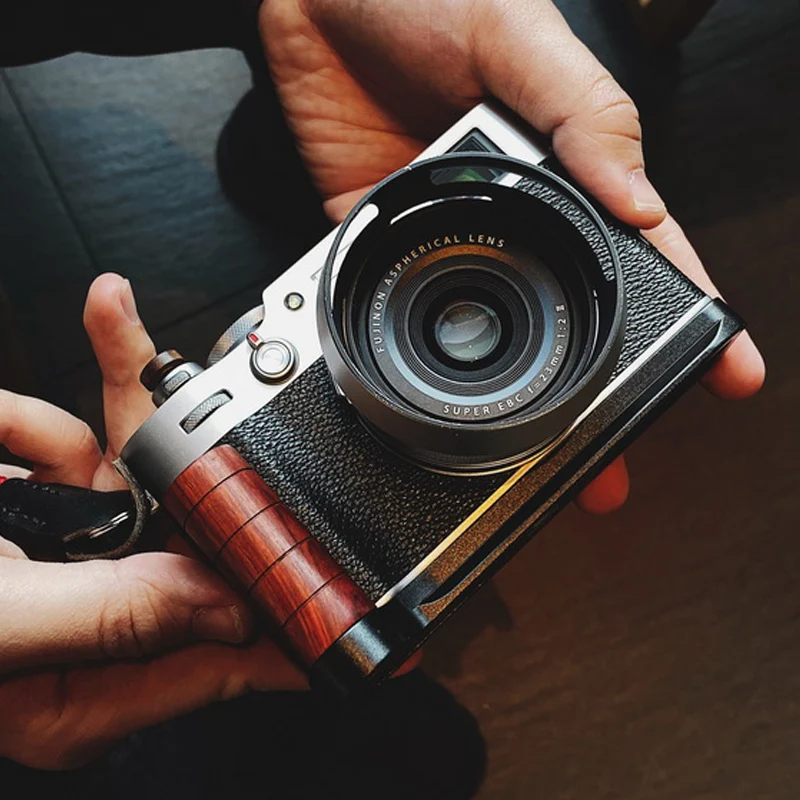 Braket Pelat L Rilis Cepat Pegangan Tangan Kayu Buatan Tangan untuk Fuji X100V Fujifilm X-100V
