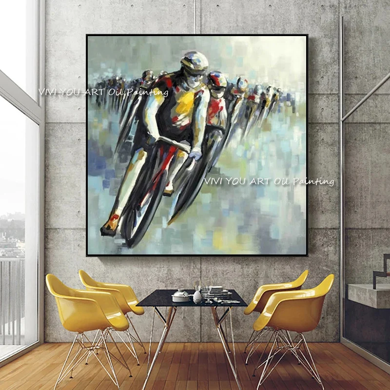 The New Handmade Abstract Sport Bicycle Man Art Oil Painting On Canvas Modern Drawing For Living Room Decor Modern Art Pictures