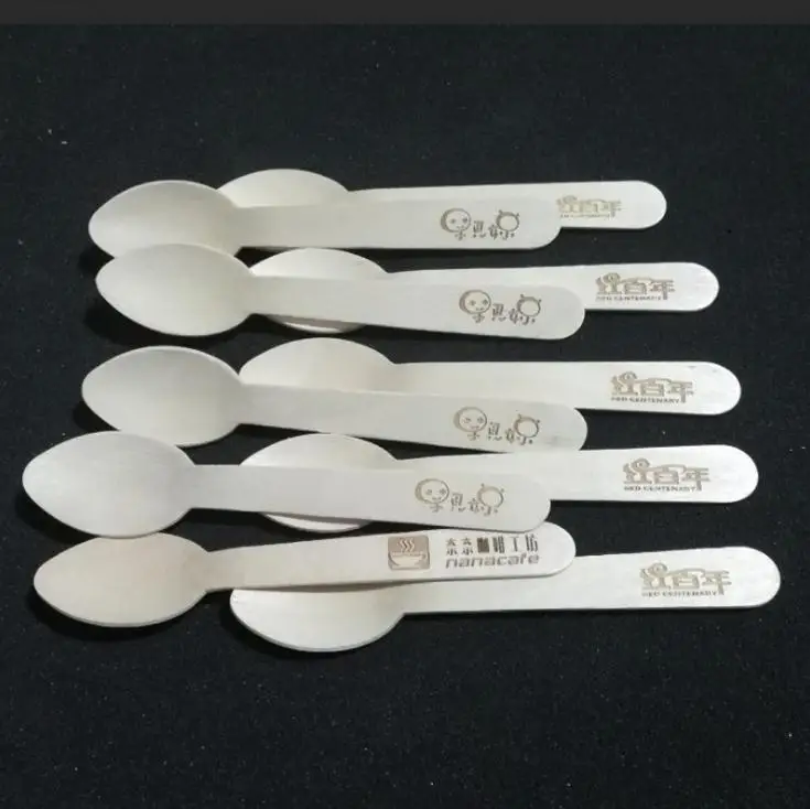 1000pcs Honey Spoons Small Round Spoon with Personalized Wooden mini Spoons for Ice cream honey Yogurt Jam Jars Party Decoration