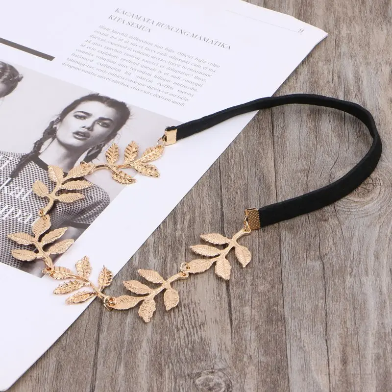 Peace Angel Golden Leaves Elastic Hair Band Headband Vintage