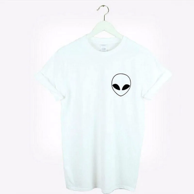 

Cartoon Alien Woman Tee Black and White Summer Short Sleeve Top O-neck Female T-shirt