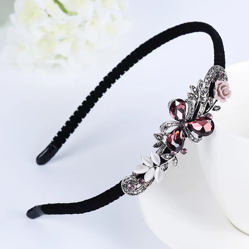 Korean Shining Red Blue Gray Rhinestone Women Headband Flower Crown Butterfly Bow Festival Fantastic Hair Accessories Fascinator