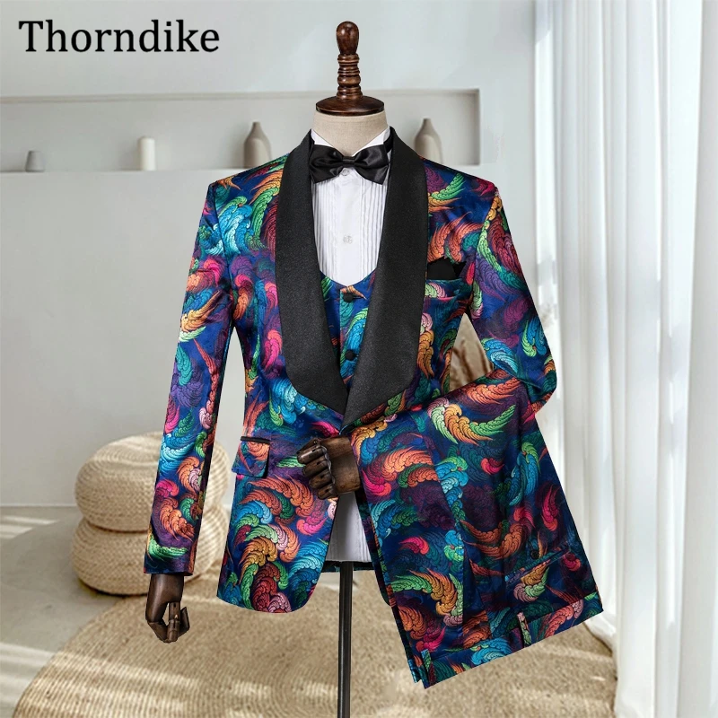 

Gwenhwyfar 3 Pieces Shawl Lapel Single Breasted Wedding Suit For Men New Style Print Groom Groomsmen Wear Tuxedos Casual Custome