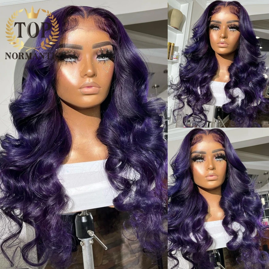 Topnormantic 13x6 Lace Front Body Wave Wigs Preplucked Brazilian Remy Human Hair Purple Color Wig For Women