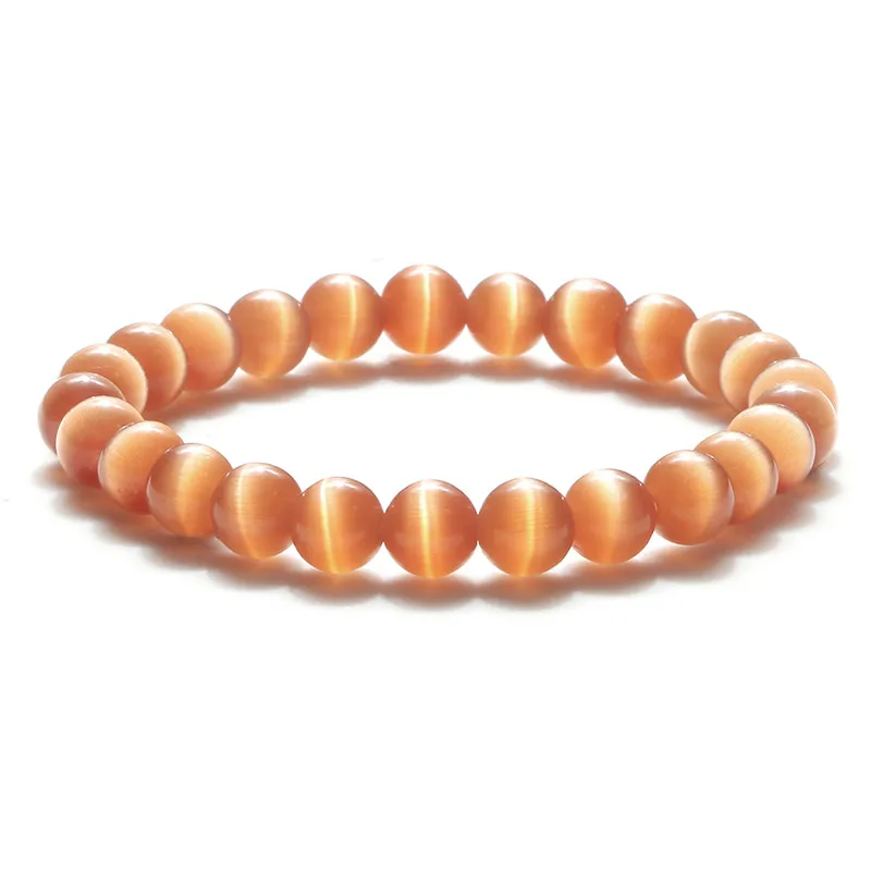 New Arrival Natural Stone 8mm Cats Eye Bracelets Smooth Opal Beaded Crystal Lucky Jewelry For Men/Women Bracelets&Bangles Gift