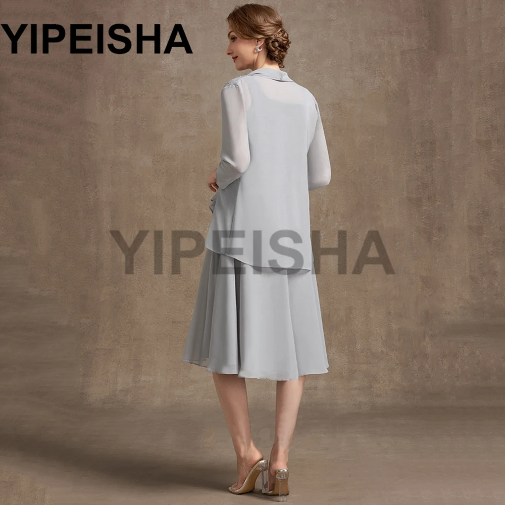 Customized Chiffon A-Line Lace Appliques Mother Of The Bride Dress With Jacket Tea-Length Wedding Guest Gown Robe Soirée Maria